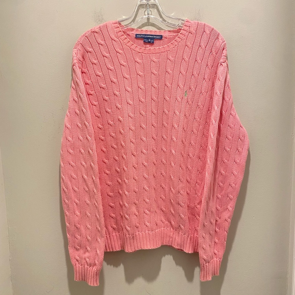 Polo Ralph Lauren Sport Cable-Knit Crewneck Sweater Pink Women’s Size XL EUC